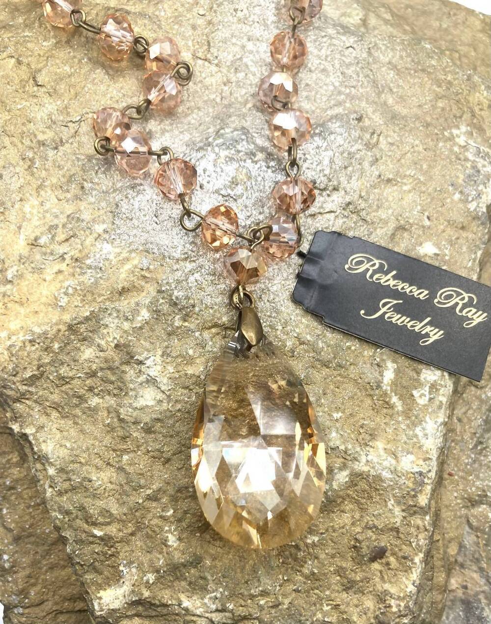 NEW REBECCA RAY JEWELRY women's vintage look crystal teardrop charm necklace in